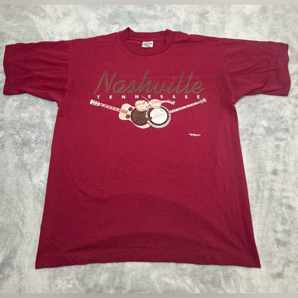 VINTAGE SINGLE STITCH TEE LARGE NASHVILLE TENNESSEE FRUIT OF THE LOOM BEST BANJO